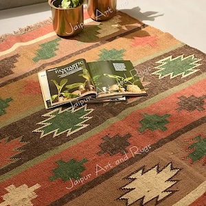 Handmade Wool Jute Kilim Rug: Bohemian Braided Accent Rug (5x8 Feet)