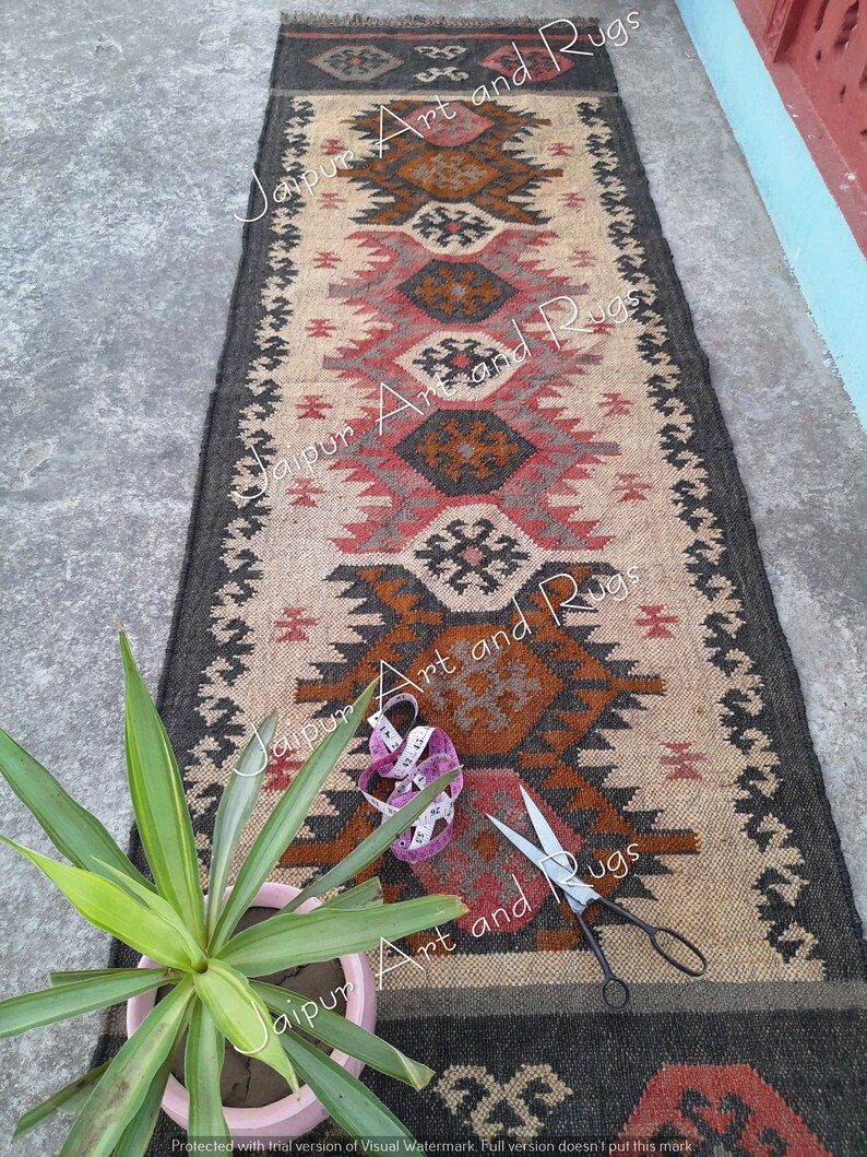 Wool Jute Runner, Handmade Runner, Wool Jute Rug, Kilim Runner, Jute rug, Jute Runner, Woven Rug, Woven Runner, Navajo Rug, Weave Rug, Rug. image 2