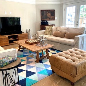 Boho Area Rug: Hand Woven Cotton Dhurrie Rug, Modern Geometric Design (8x10 Ft)