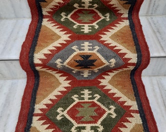 Wool Jute Runner Rug, Handmade Runner, Strips Runner, Multi Color Runner, Runner Rug, Kilim Runner, Home Décor Runner, Custom Size Runner.