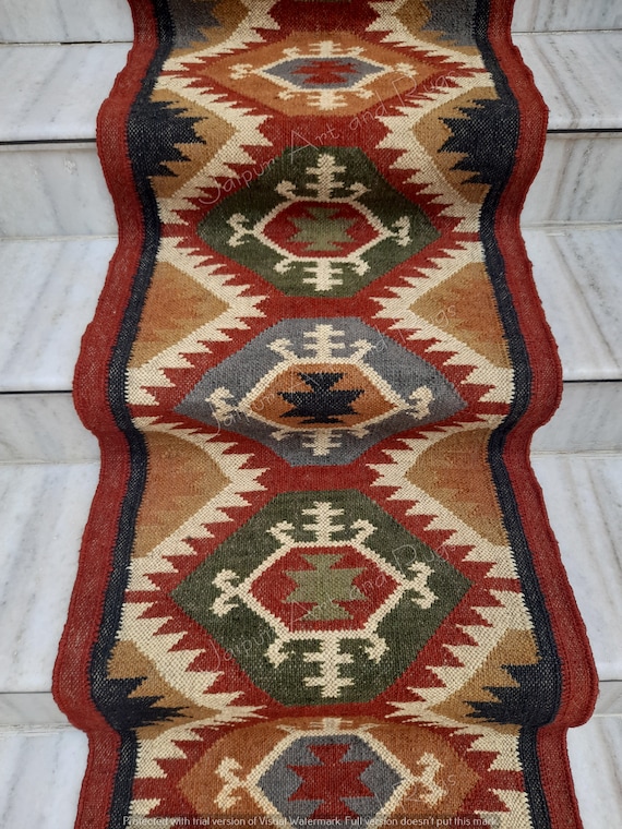 Wool Jute Runner Rug, Handmade Runner, Strips Runner, Multi Color Runner, Runner Rug, Kilim Runner, Home Décor Runner, Custom Size Runner.