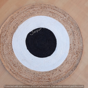 Handmade Jute Braided Round Rug: Black & White Modern Doormat