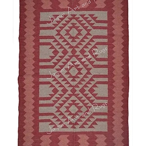 Handwoven Wool Jute Kilim Rug: Traditional Indian Runner