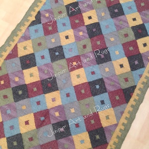 Handmade Wool Jute Rug: Bohemian Kilim Checker Rug