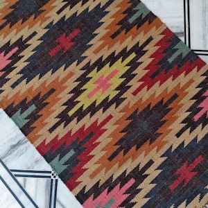 Handmade Navajo Kilim Rug, Aztec Rug, Accent Rug, Outdoor Rug/Indoor Rug, Living/Dinning Room 4X6 Ft. Wool Jute Kilim Rug, Indian Kilim Rug