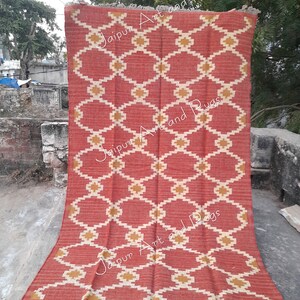 5x8 Feet Wool Jute Runner Rug, Kilim Rug,  House Warming Home & Living Area Rug, Accent Runner Rug, Outdoor, Bedroom Rug, Red Color Rug.