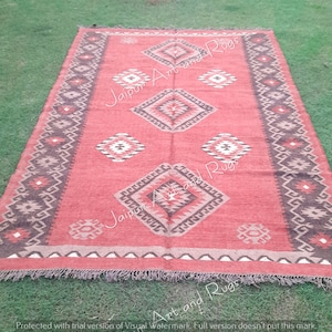 Hand Woven Wool Jute Kilim Rug: Large Multi Color Area Rug