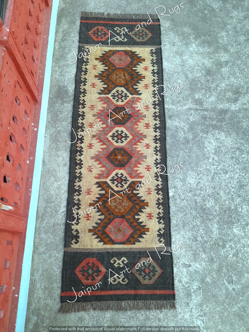 Wool Jute Runner, Handmade Runner, Wool Jute Rug, Kilim Runner, Jute rug, Jute Runner, Woven Rug, Woven Runner, Navajo Rug, Weave Rug, Rug. image 8
