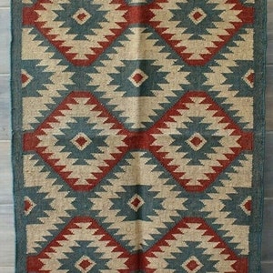 Handgemaakt wollen jute kelimtapijt: 4 x 1,8 m oosters decor