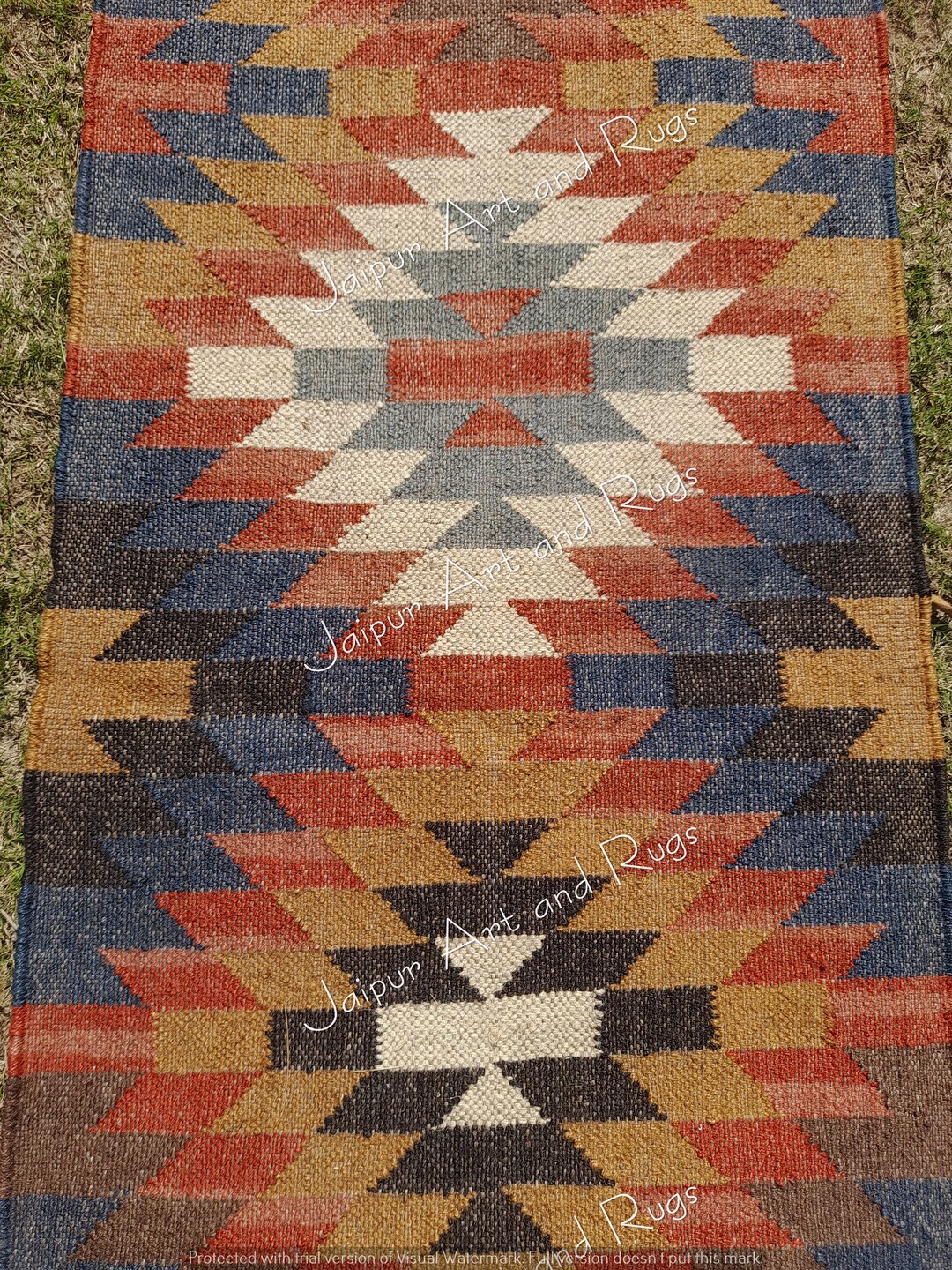 Handmade Wool Jute Kilim Runner, Multicolor Ethnic Runner Rug, Vintage ...