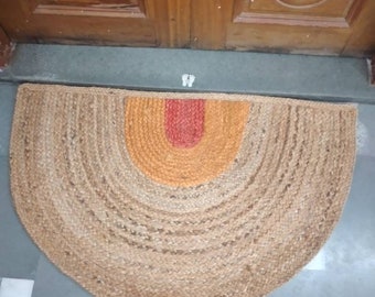 Braided Jute Half Circle Doormat: Vintage Boho Entry Rug