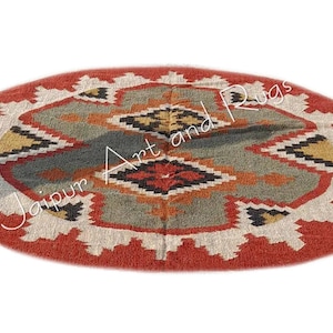 Living Dinning Room 6x6 FEET ROUND Rug,Handmade Navajo Kilim Rug,Aztec Accent Rug,Indoor Rug, Wool Jute Rugs.