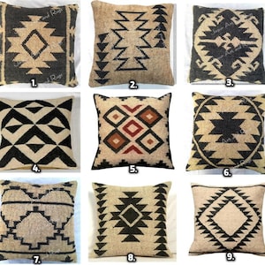 Handwoven Kilim Pillow Cover: Bohemian Jute Cushion, 18x18
