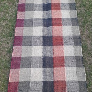 Hand Woven Wool Jute Rug: Checkerboard Kilim Area Rug, Multi Color (3x5 Feet)