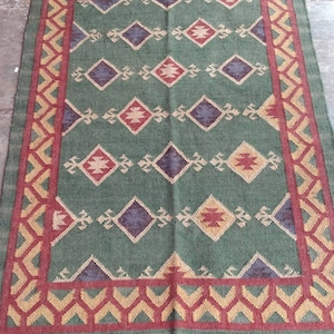 Handmade Wool Jute Rug, Navajo Kilim Rug, Aztec Rug, Accent Rug ...