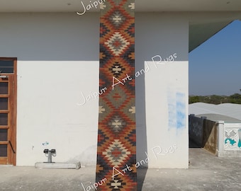 Ręcznie tkany wełniany, jutowy kilim, wielokolorowy bieżnik schodowy, bieżnik w stylu vintage, dywan do użytku wewnątrz i na zewnątrz, bieżnik na schody