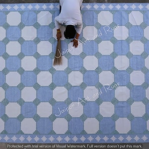 Alfombra de algodón tejida a mano: Dhurrie moderna reversible