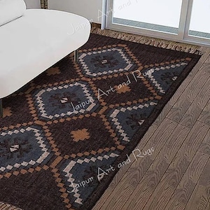 Handmade Wool Rug, Navajo Kilim Rug, Aztec Rug, Accent Rug, Outdoor Rug, Bedroom Rug, Indian Kilim Carpet Runner Rug,Wool Jute Kilim Rug