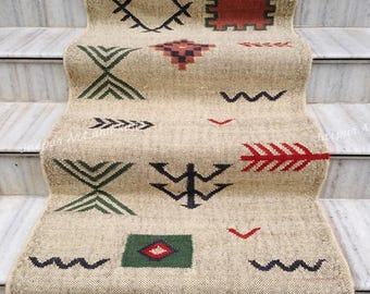 Handwoven Kilim Runner, Home Decor Runner Rug, Large Area Runner, Jute Kilim Stair Runner, Navajo Runner Rug, Wool Jute Runner Rug