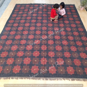Large Size 10&#39;x14&#39; Ft. Rug, Handmade Red Black Brown Wool Jute Kilim Runner Rug, Home Decor Bedroom Rug, Guestroom Rug, Hand Woven Rug