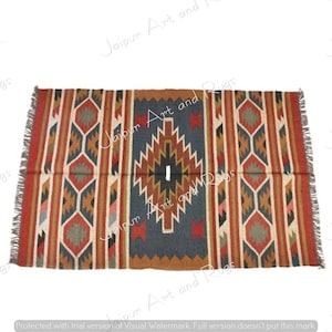 Handmade Navajo Kilim Rug, Aztec Rug, Accent Rug, Outdoor Rug/Indoor Rug, Living/Dinning Room 4X6 Ft. Wool Jute Kilim Rug,Indian Dhurrie Rug