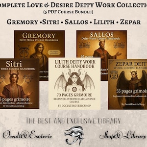 May include: A collection of five PDF course handbooks on love and desire deities. Each handbook features illustrations and titles such as "Gremory," "Sitri," "Sallos," "Lilith," and "Zepar." The collection is from OccultEsotericShop.