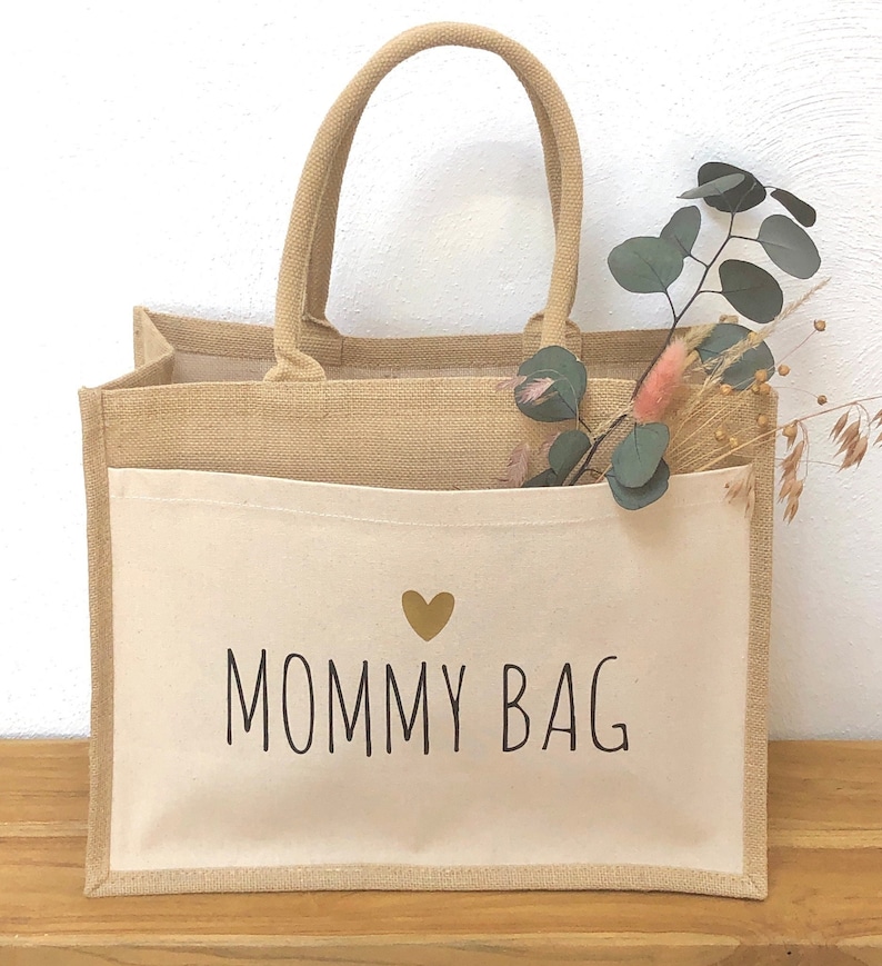 Jute bag, shopper, bag, shopper bag, for mom, mommy bag, baby shower, birth, gift for mom, 42x33x19 image 4