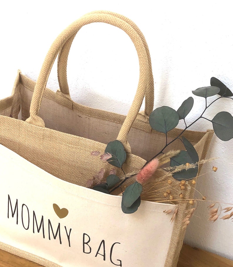 Jute bag, shopper, bag, shopper bag, for mom, mommy bag, baby shower, birth, gift for mom, 42x33x19 image 2