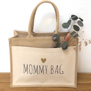 Jute bag, shopper, bag, shopper bag, for mom, mommy bag, baby shower, birth, gift for mom, 42x33x19 image 1