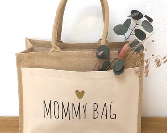 Jute bag, shopper, bag, shopper bag, for mom, mommy bag, baby shower, birth, gift for mom, 42x33x19