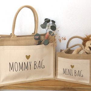 Jute bag, shopper, bag, shopper bag, for mom, mommy bag, baby shower, birth, gift for mom, 42x33x19 image 3