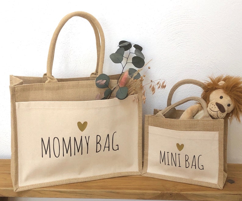 Jute bag, shopper, bag, shopper bag, for mom, mommy bag, baby shower, birth, gift for mom, 42x33x19 image 3