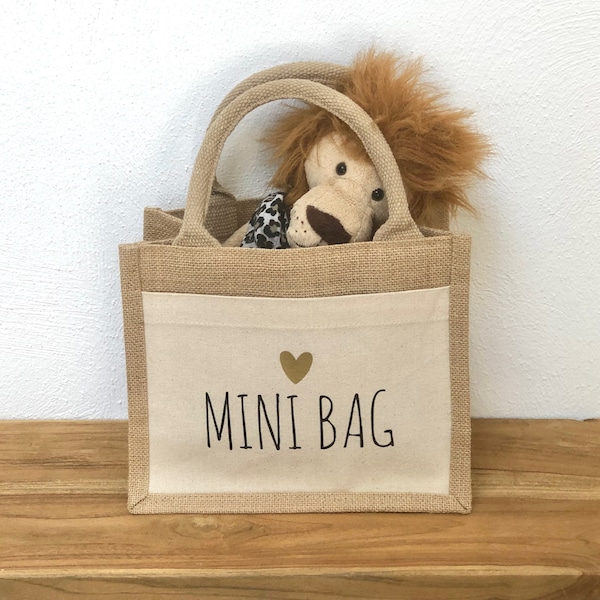 Kleine Jutetasche „MiniBag“, Shopper, Bag, Shoppertasche, für die Kleinen, Mini Bag, Geburt, Partnerlook mit Mama