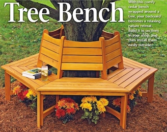 Wraparound Tree Bench PLANS - Hexagonal Bench Woodcraft Plans Garden Furniture Bench Joinery Plan - Instant PDF Download