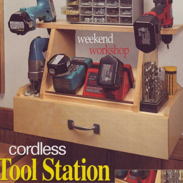 DIY Cordless Drill Holder PLANS - Cordless Tool Station Workshop Woodcraft Plans Joinery Plan - Instant PDF Download