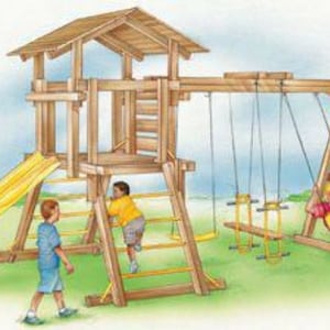 Outdoor Playground Set PLANS DIY Build x Childrens Play Set Slide Swings Shelter Self Build x Instant PDF Download