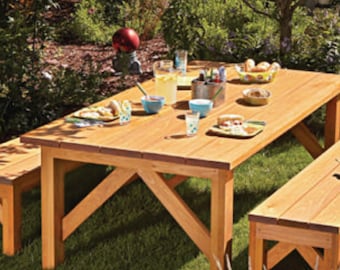 Garden Table PLANS - DIY Picnic Table Bench Build Plans Garden Furniture Joinery Plan - Instant PDF Download