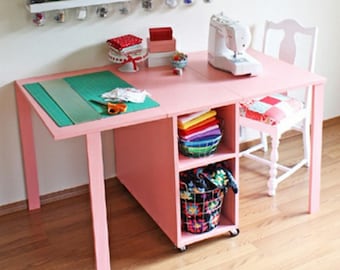 Sewing TABLE PLANS - Expandable Crafting Table With Storage DIY - Quilting Table Plans - Instant Pdf Download
