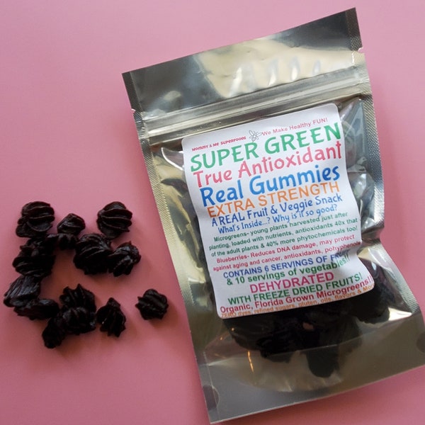 Super Green True Antioxidant Real Gummies made with Microgreens Immune Support FiberVegan No Added Sugars No Preservatives No Flavors No Dye