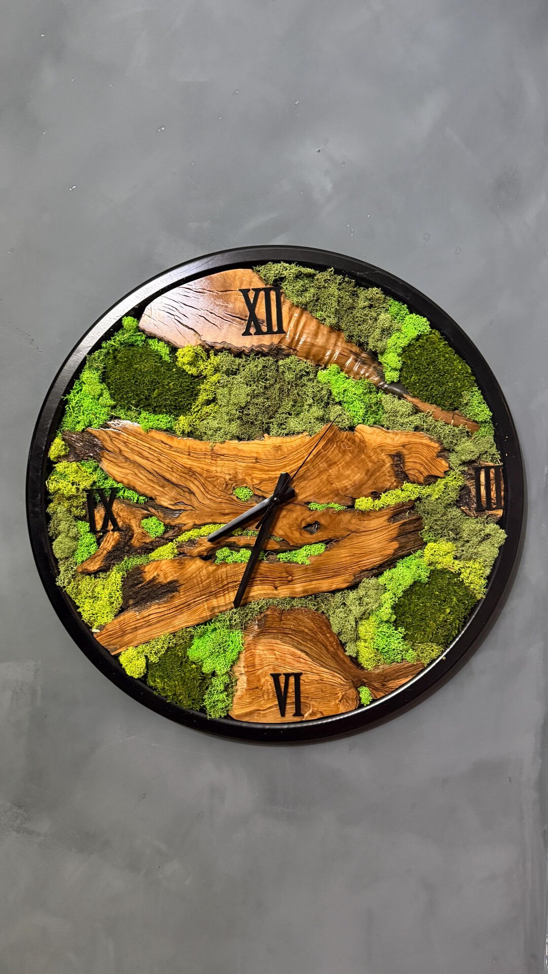 Unique Moss Wall Art Clock, Natural Olive Wood and Real Moss Decor ...