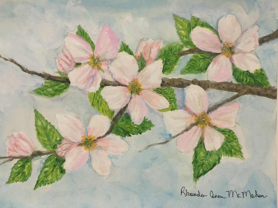 Pink Apple Blossoms Watercolor Painting - Etsy
