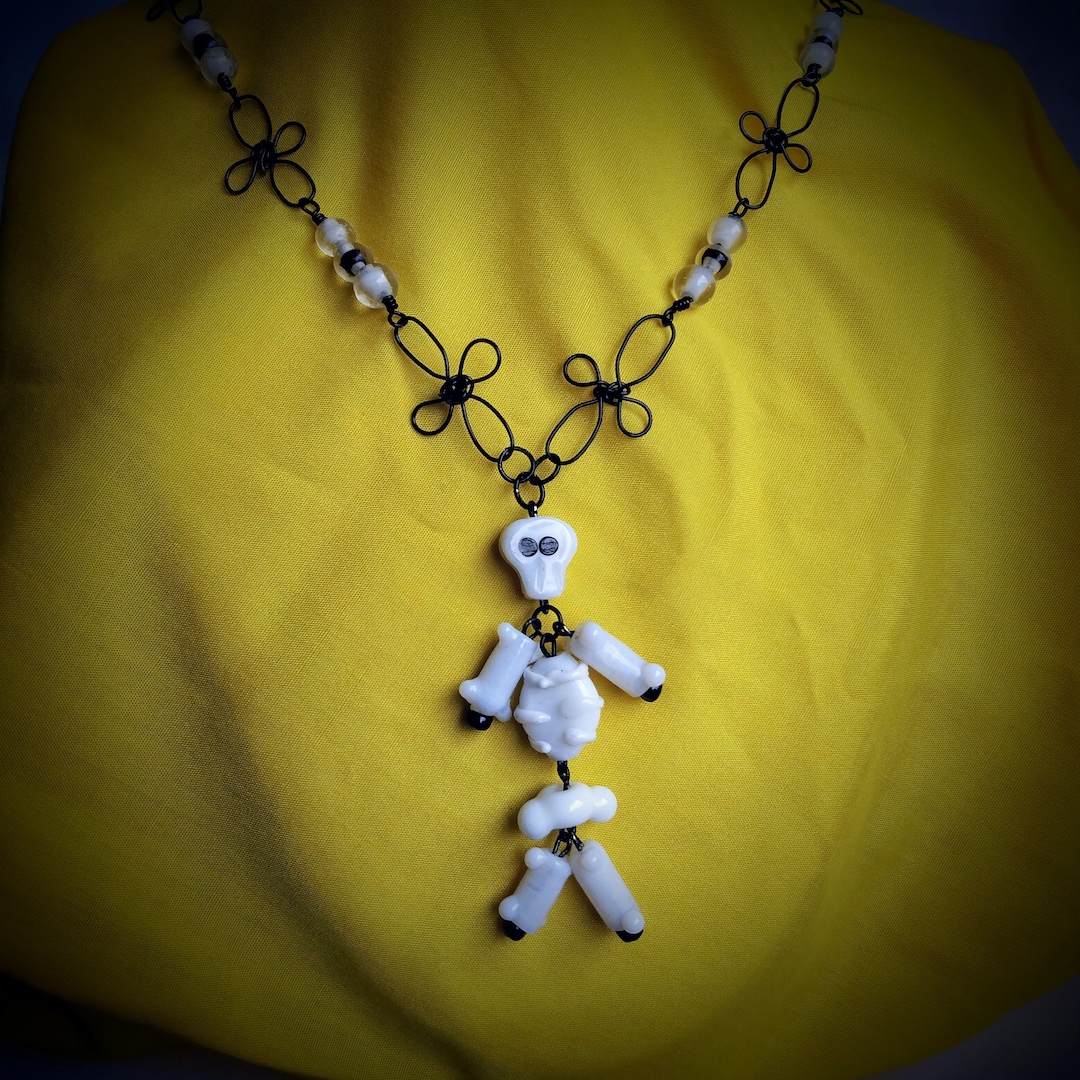 Skeleton Buddy Necklace Halloween Skeleton and Wire Necklace Etsy