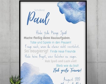 Geschenk zur Einschulung Schulanfang: personalisiertes Poster mit Sprüchen für's Schulkind zur Einschulung, zum 1. Schultag