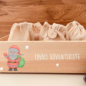 Personalized Advent box | with numbers and bags | DIY Advent calendar | made of wood | 40 x 30 cm // Santa Claus