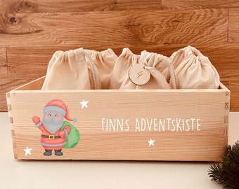 Personalisierte Adventskiste | mit Zahlen und Säckchen | DIY Adventskalender | aus Holz | 40x30cm // Nikolaus