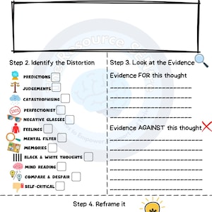 Unhelpful thinking styles worksheet | cognitive distortions worksheets | thought challenging | finding alternative thoughts