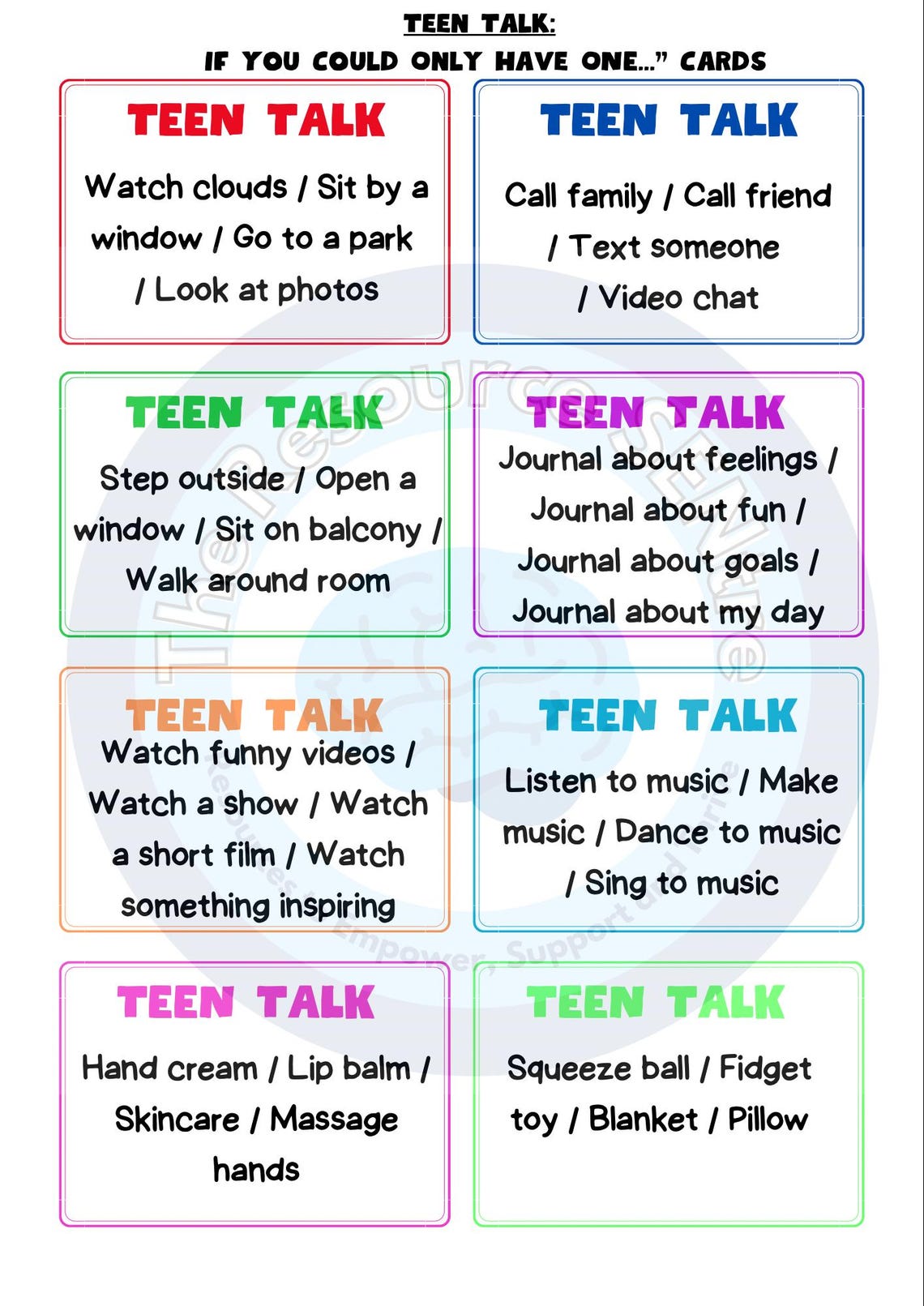 If You Could Only Have ONE… Teen Therapy Cards | Self-care & Support ...
