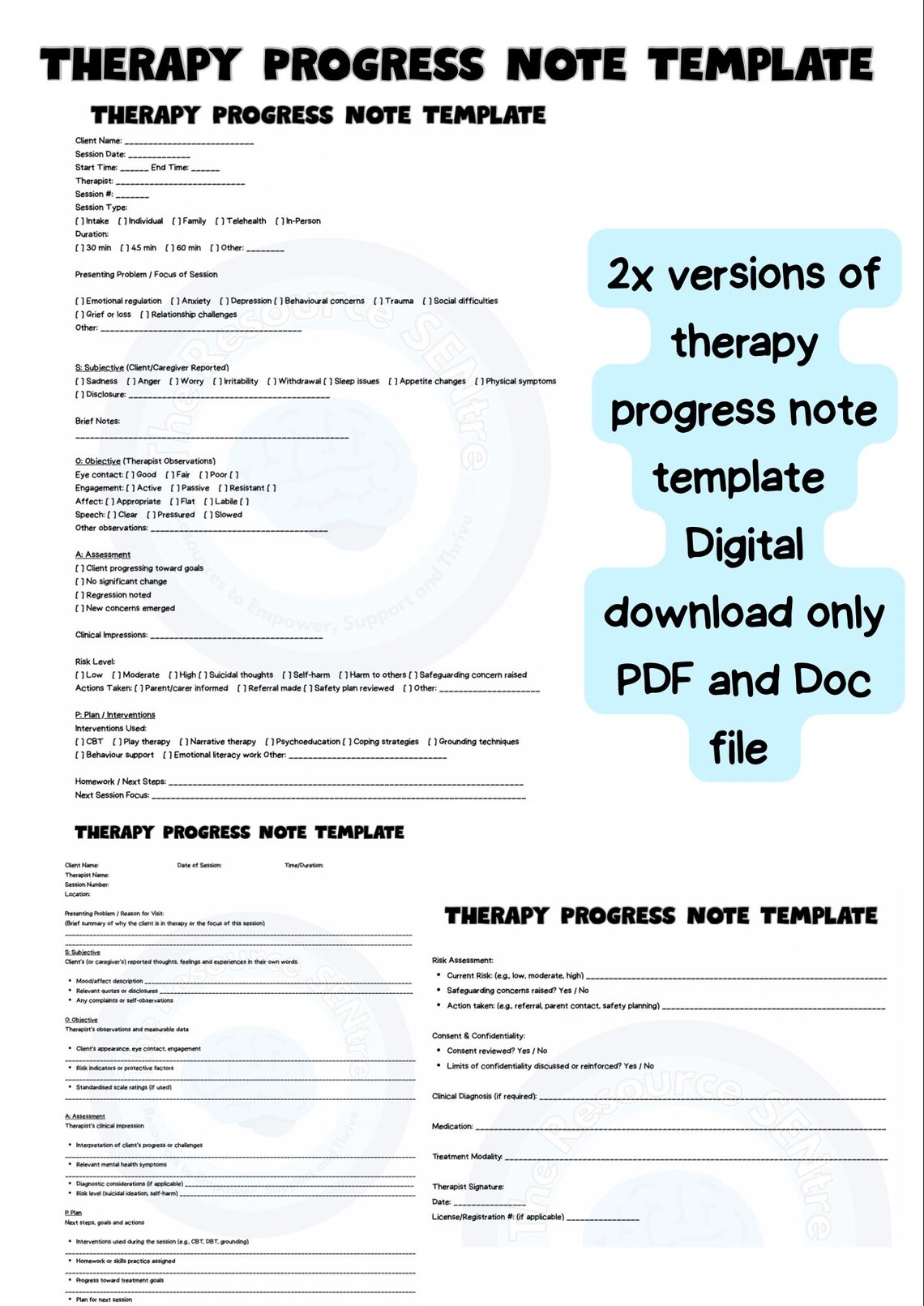 Editable Therapy Progress Note Template: SOAP Format (PDF & DOC) - Etsy