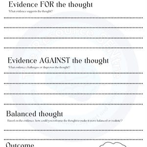 Uitdagend werkblad | cognitieve herstructurering | cognitieve vervormingen | negatieve gedachten uitdagen | CGT-werkblad