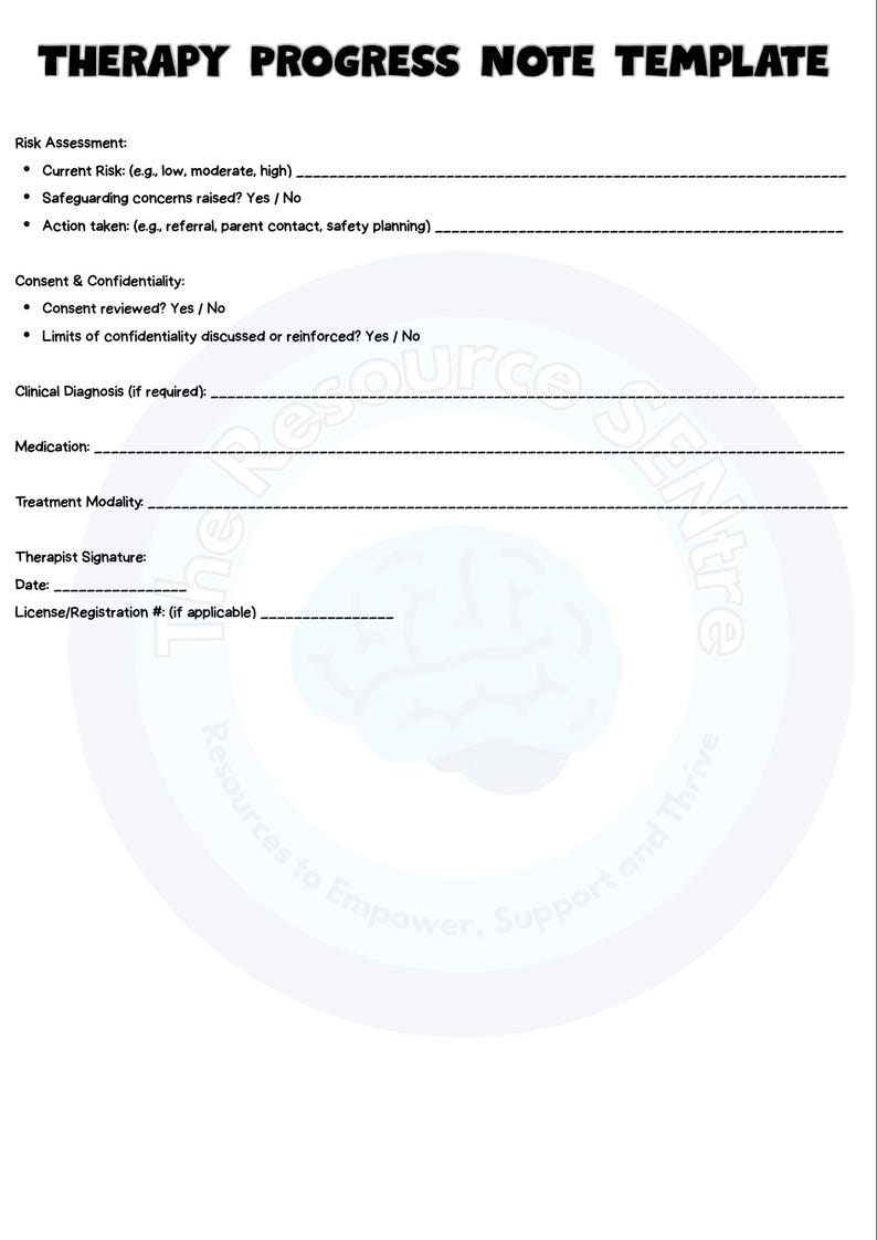 Editable Therapy Progress Note Template: SOAP Format (PDF & DOC) - Etsy